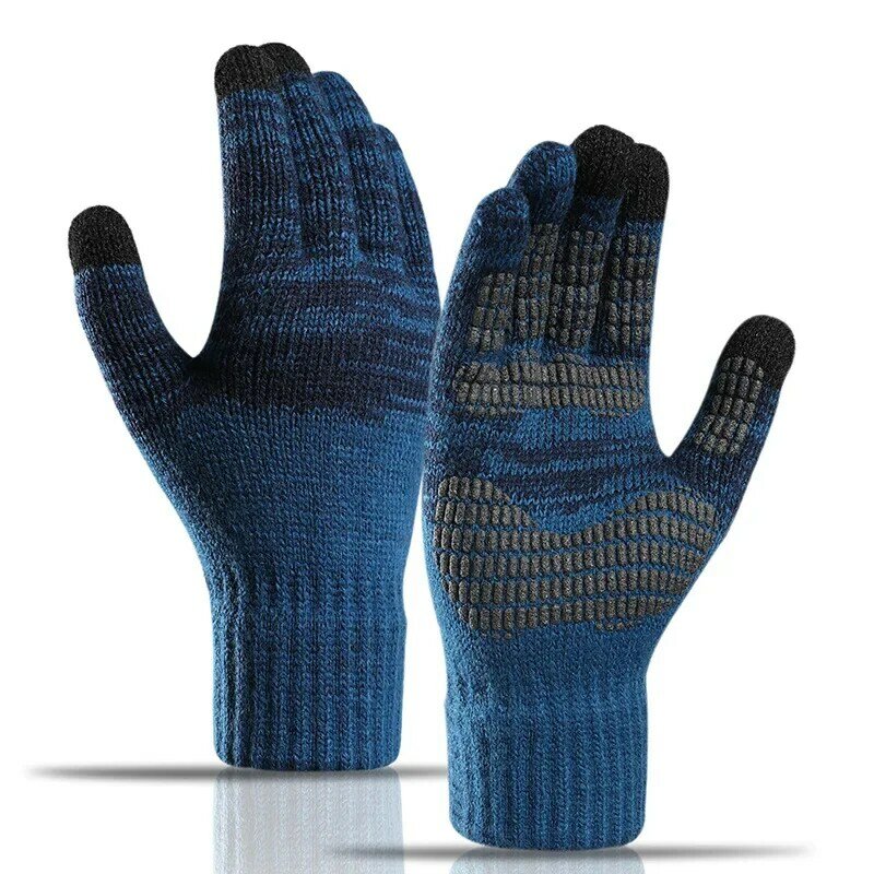 Men's Autumn Winter Keep Warm Set Unisex Beanie Gloves Scarf Male Woolen Yarn Knitted Muffler Solid Color Neck Gaiter Soft Hat