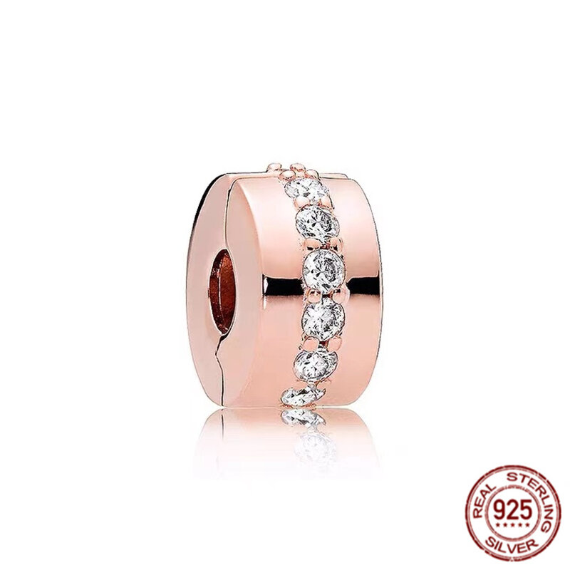 Autentyczny nowy 925 szterling srebrna iskrząca złoty różowy niebieski klips pasujący do oryginalnego bransoletka Pandora DIY biżuteria dla kobiet