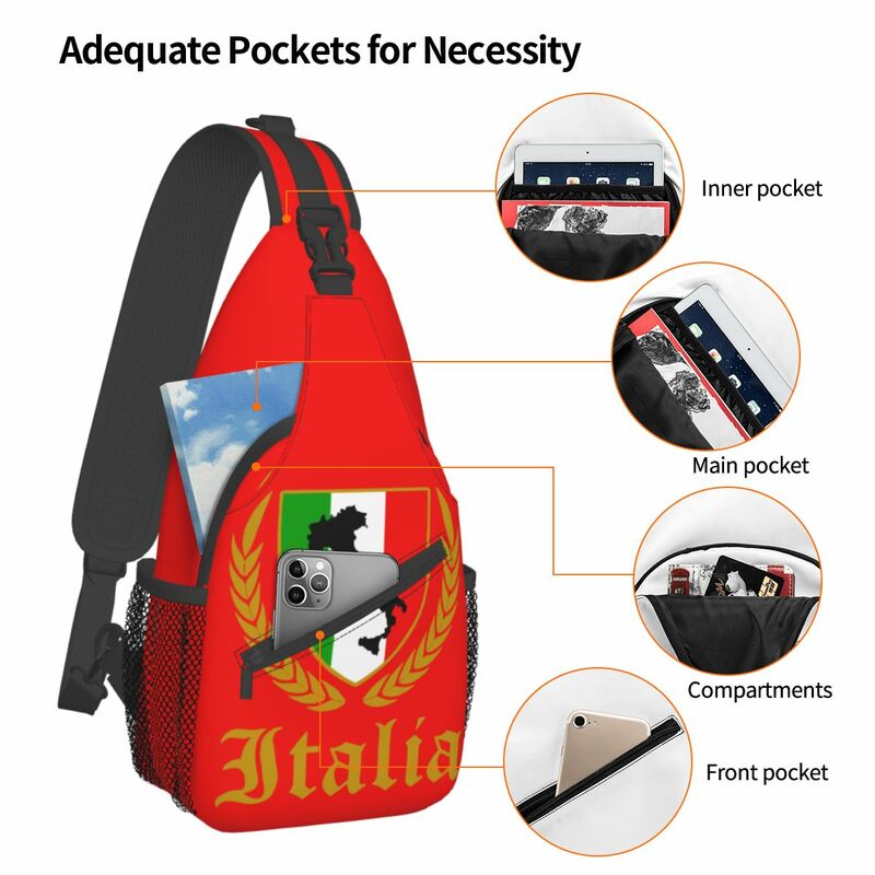 Italia Italy Italian Flag Sling Bags Chest Crossbody Shoulder Sling Backpack Hiking Travel Daypacks Map Fashion Pack