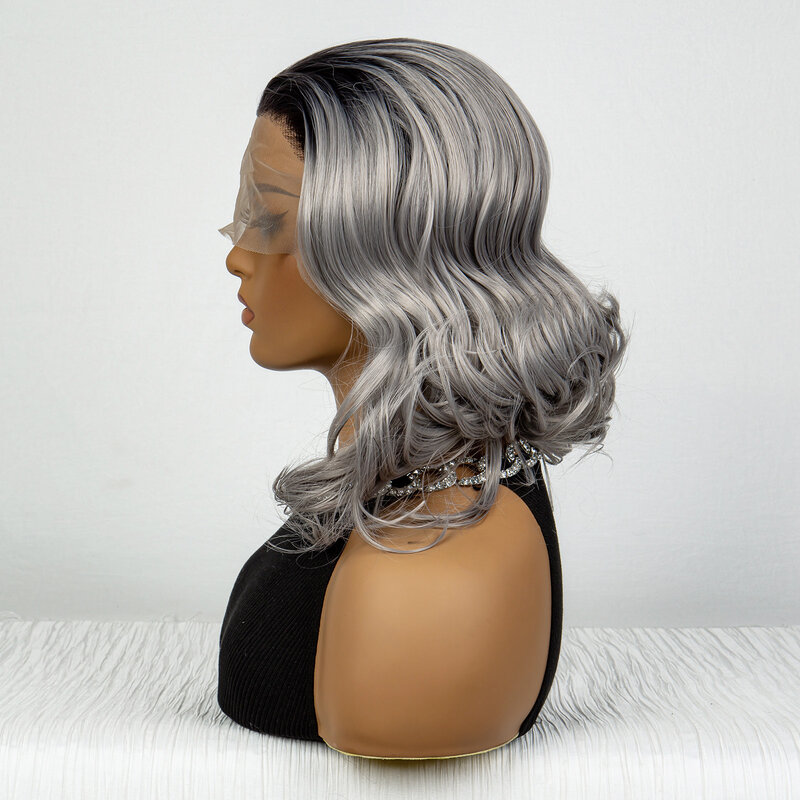Короткий парик с градиентными волнистыми волосами 13x 3, синтетический парик с волнистыми волосами, 16 дюймов, парик с волнистыми волосами