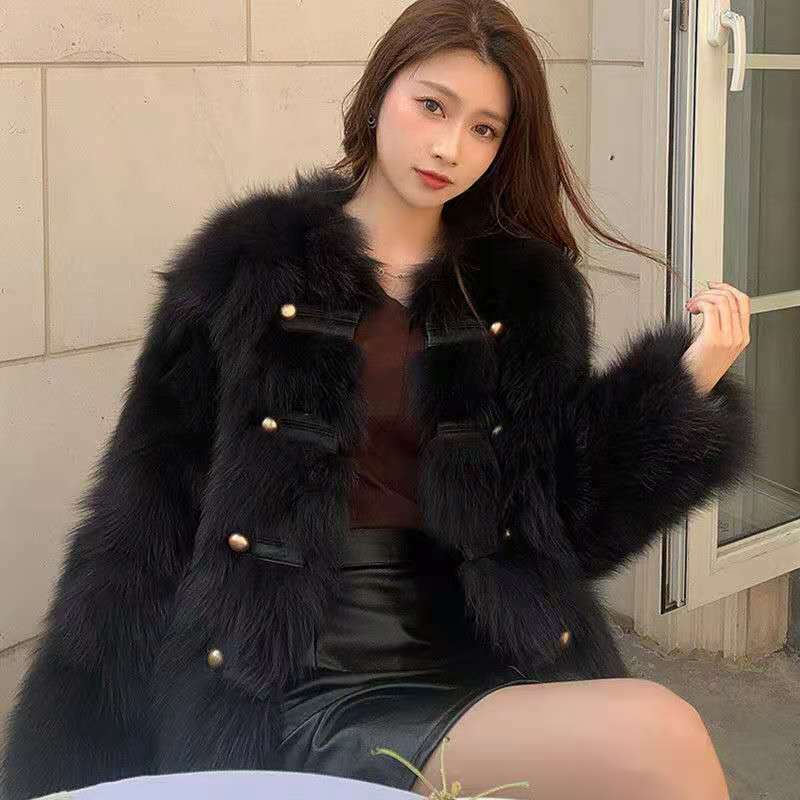 Abrigos de piel de zorro de imitación para mujer, abrigo grueso y cálido de invierno, chaqueta de piel sintética peluda, 2023
