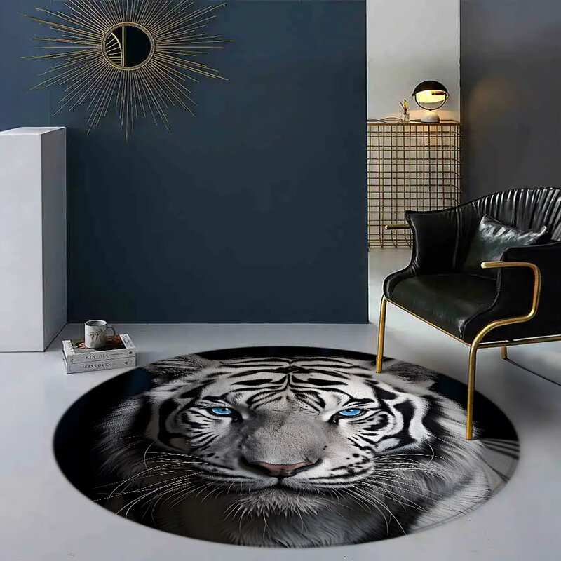 Karpet bulat hewan liar gajah singa harimau karpet bundar kuda Panther Modern kamar tidur ruang tamu karpet Area Dekorasi Rumah