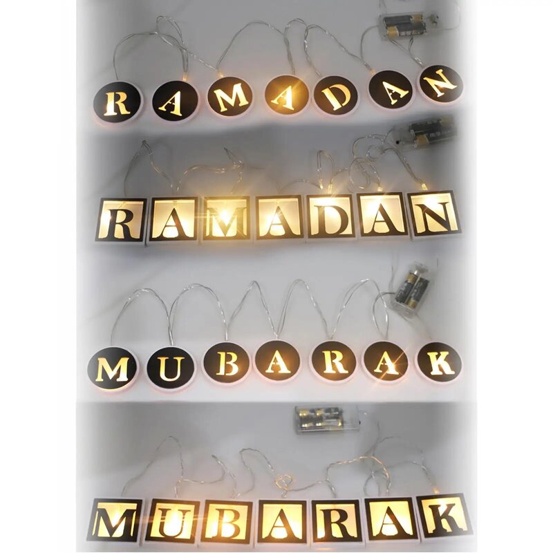 ИД Рамадан Mubarak String светильник, работает от батарейки, занавески, ночник для сада, патио