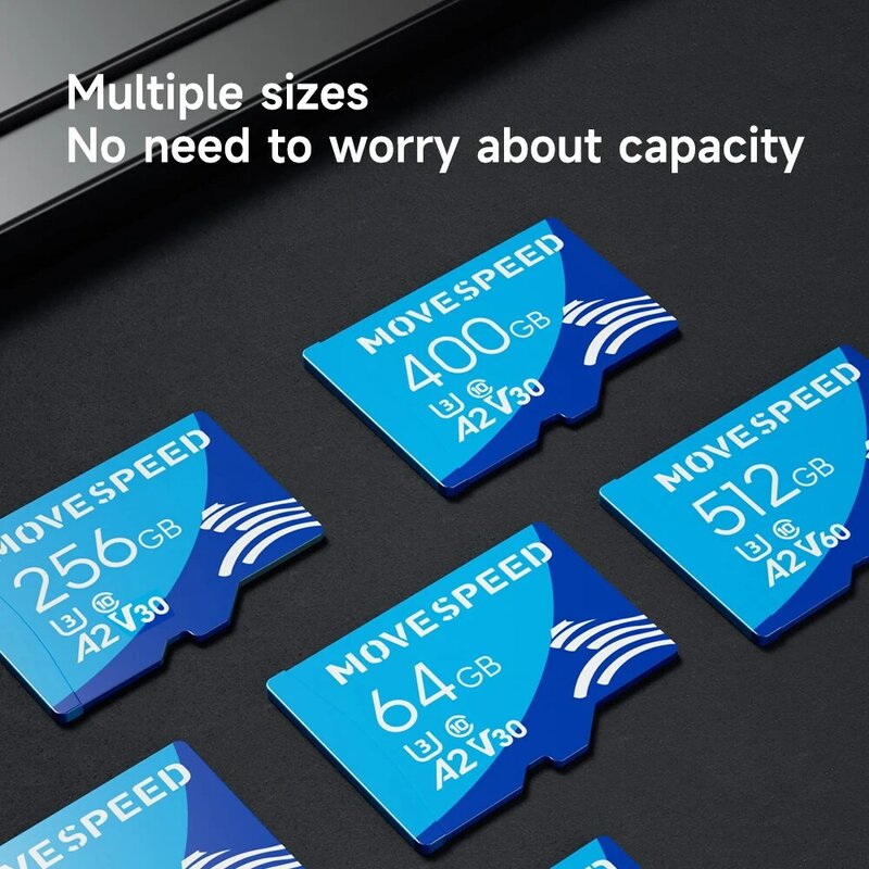 MOVESPEED-Cartão Mini SD para Câmera, Cartão de Memória Flash de Alta Velocidade, U3, Cartão TF, até 100 Mbps, 128GB, 400GB, 64GB, 32GB, 512GB