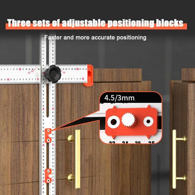 T-Shaped Ruler 2 in 1 Drilling Positioning Ruler Combination Angle Ruler Cabinet Hardware Jig Drawer Installation Woodworking