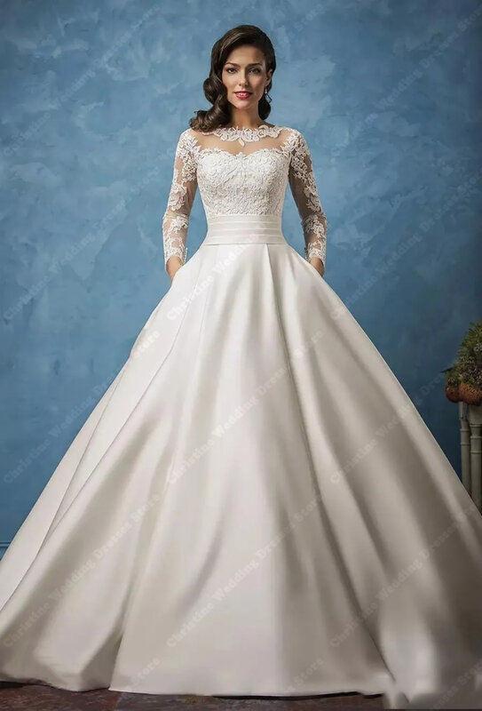 Suknie ślubne w stylu Vintage gładka satyna dama powierzchniowe suknie ślubne w linii a nowy product dworska spódnica podszycie kobiet Vestidos De Novia