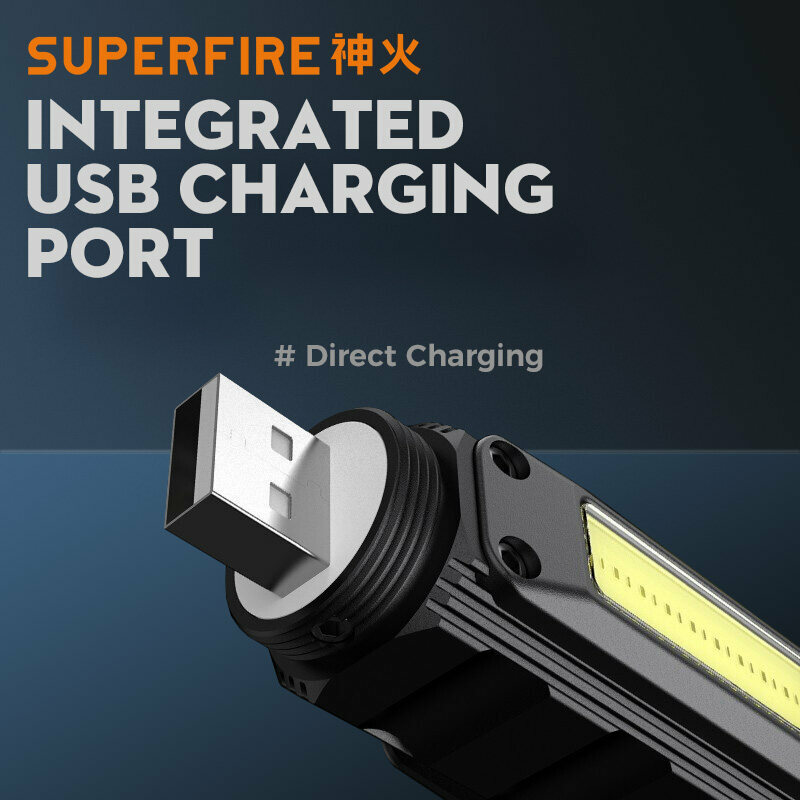 SUPERFIRE G19 LED + senter kepala COB dengan dasar Magnet dapat diatur, lampu depan dapat diisi ulang USB lampu kerja untuk berkemah memancing