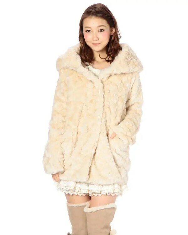 일본 리자 겨울 동물 모조 모피 오버코트, 두껍고 따뜻한 레이스 코트