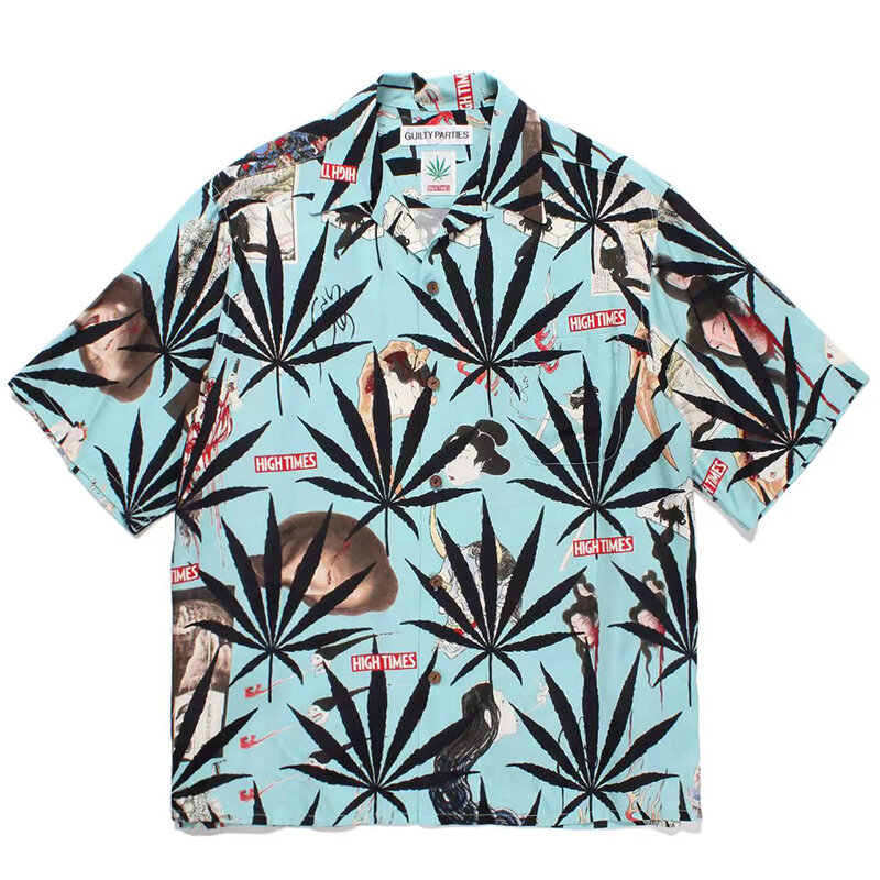 Camisa de manga curta WACKO MARIA, camiseta retrô masculina, camisa feminina do Havaí, rua alta, alta qualidade, verão