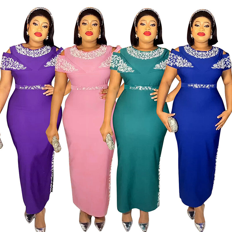 African Blue Dresses for Women Plus Size Africa Clothes Dashiki Ankara Turkey Long Dresses Elegant Muslim Wedding Party 2024 New