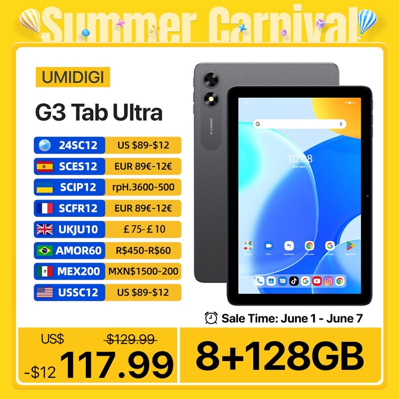 [Weltpremiere] Umidigi G3 Tab Ultra MTK G99 Octa-Core 10.1 "HD 16GB 128GB Android 13 6000mAh langlebige Batterie