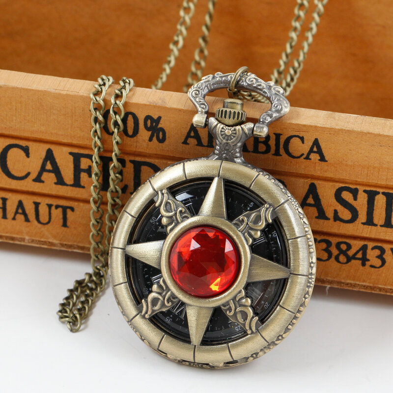 Damski kwarcowy zegarek kieszonkowy czerwony klejnot biżuteria wzór wisiorek z dziurkami wysokiej jakości naszyjnik kieszonkowy i na łańcuszku Fob zegarki