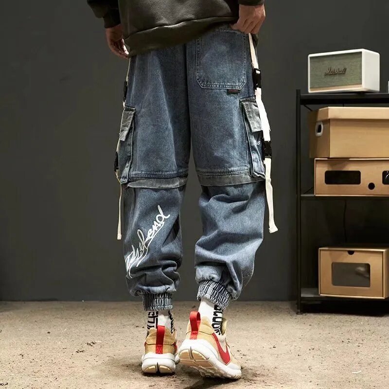 Pantalon Cargo en Denim pour homme, mode coréenne, Patchwork, poches multiples, décontracté, ample, Harajuku, Harlan, Streetwear, Jeans