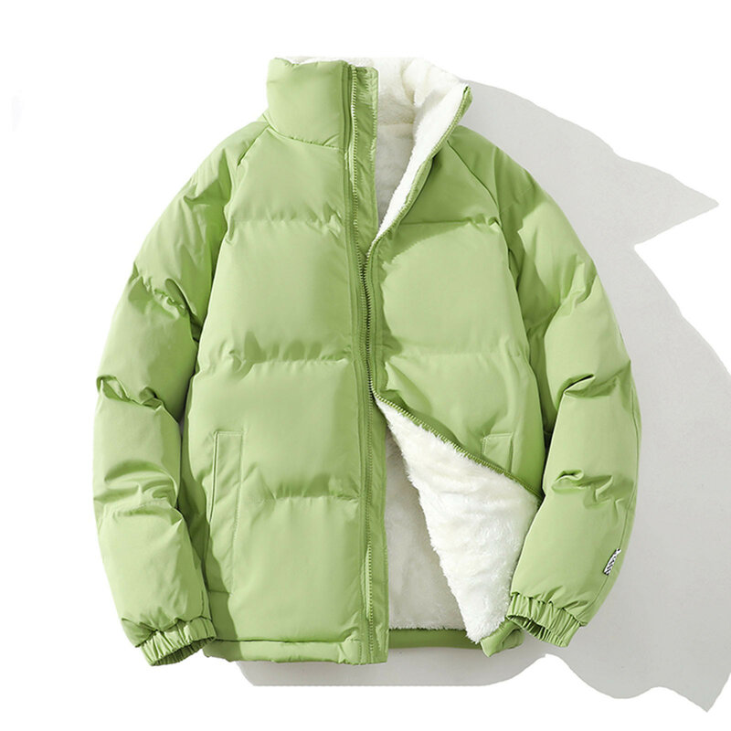 Мужская теплая куртка с воротником-стойкой, однотонная свободная флисовая парка-пуховик, верхняя одежда в стиле Харадзюку, новинка зимнего сезона 2024
