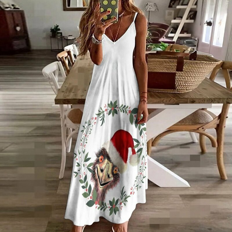 Santa's Emu a Aussie Christmas Sleeveless Dress woman dress evening dresses luxury 2024