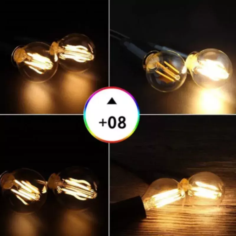 Bombillas LED de filamento Edison, lámparas de energía de 220 grados, dorado, G45, regulable, E27, E14, 4W, 8W, 12W, 2700 V, 6000K, 360 K, 10 unidades