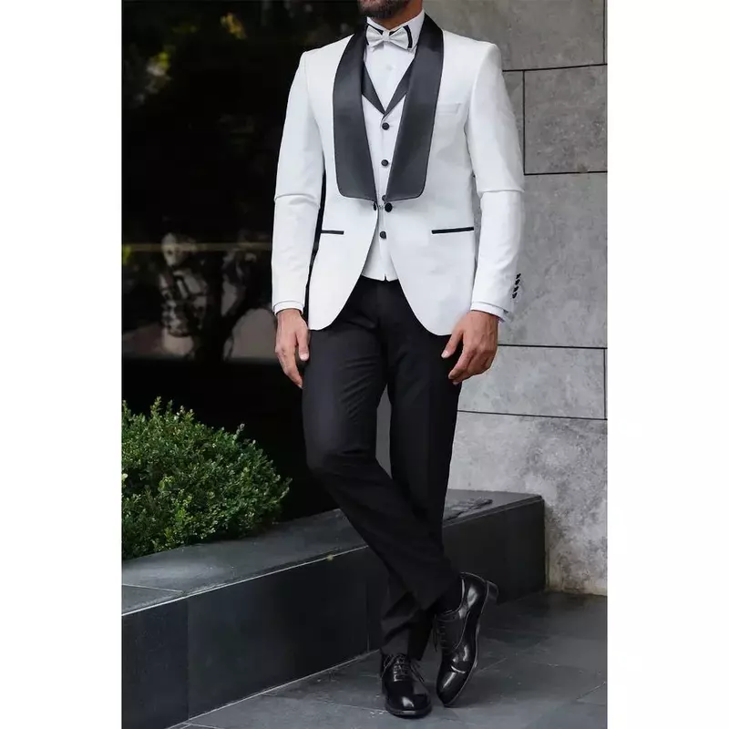 Szalowa klapa z jednym guzikiem garnitury męskie 2024 formalny smoking pana młodego ślubny 3-częściowy zestaw męski garnitur Slim Fit (marynarka + kamizelka + spodnie)