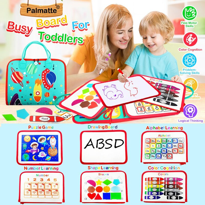 Juguete sensorial Montessori para niños pequeños, tablero ocupado, aprendizaje preescolar, actividades educativas de viaje, habilidades motoras finas