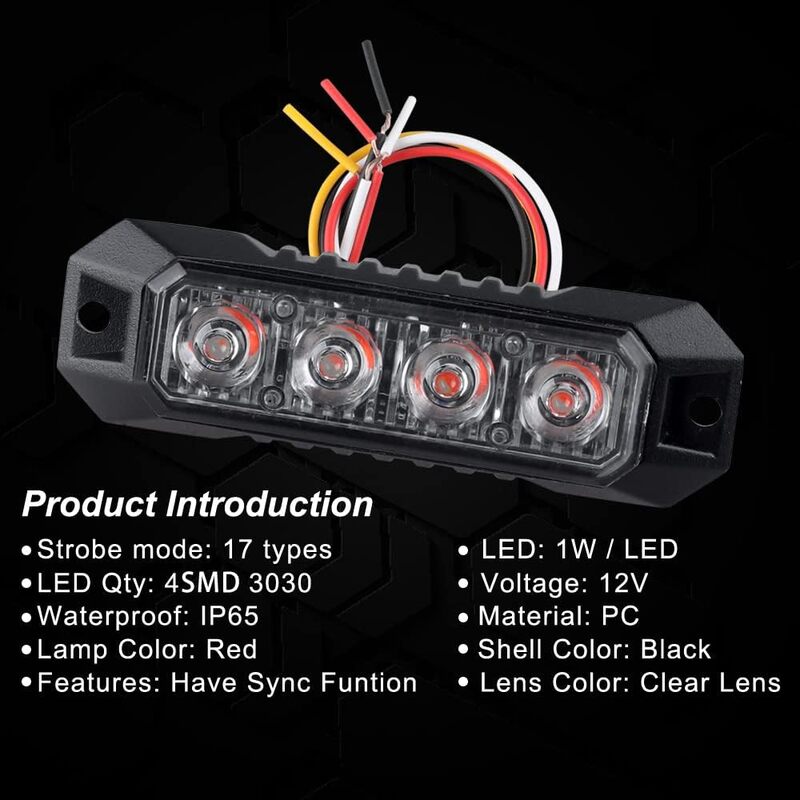Piscando luzes estroboscópicas LED para caminhão, carro, veículo, cabeça Mini Grille luz, emergência, Ultra Slim, montagem em superfície, LED, Sync Feature, New4