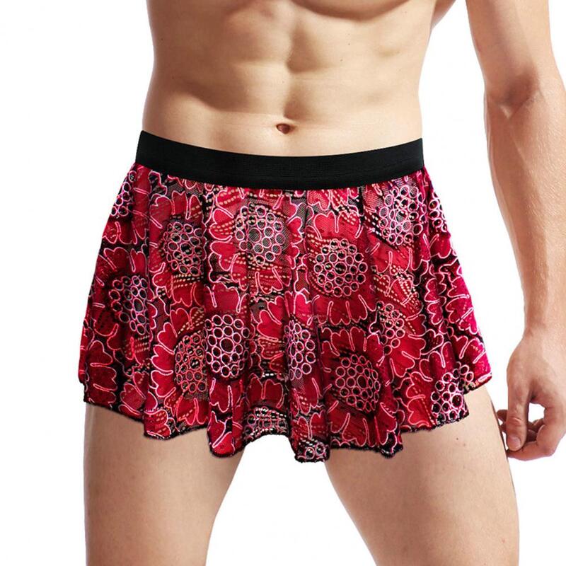 Men Skirt Vintage Printed Unisex Mini Skirt Soft Breathable Clubwear Panties for Underpants Underwear Elastic Waist Male Imitate
