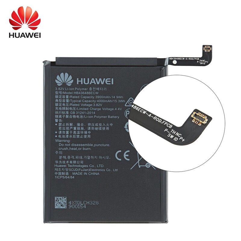 Batterie d'origine pour Huawei, Huawei Mate 10, Mate 10 Pro, P20 Pro, AL00, L09, L29, TL00, remplacement 24.com, HB436486ECW, 100% mAh, 4000