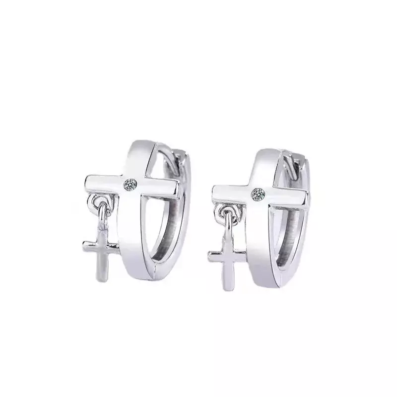 Punk Double Cross Earrings Hip Hop Zircon Geometric Circle Pendant Earring Women Cool Girl Piercing Ear Jewelry Gift Pendientes