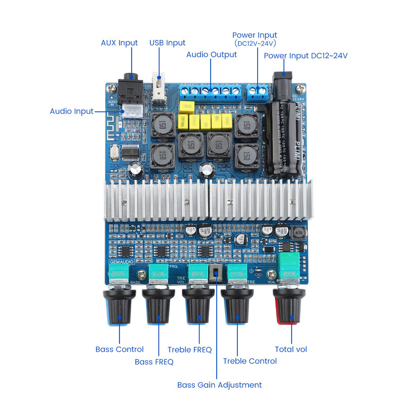 AIYIMA-Amplificador de Subwoofer TPA3116 actualizado, placa de Audio 2,1, Amplificador HiFi, USB, DAC, Bluetooth 5,0, 2x50W + 100W