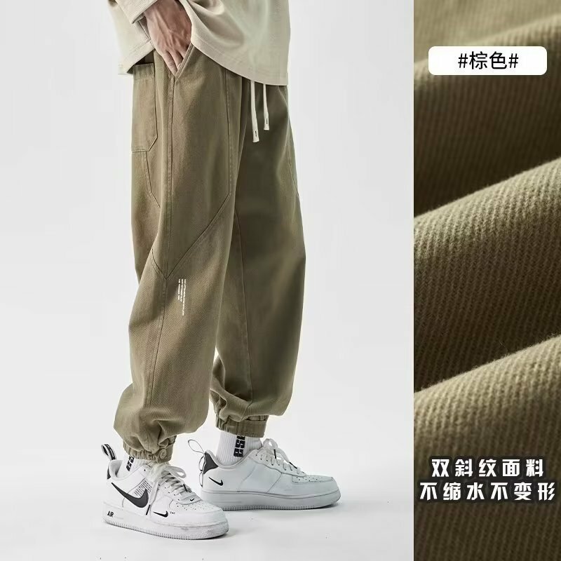 Calça casual masculina, calça masculina juvenil masculina, com cordão, calça elástica na cintura, marca da moda macacão de pés, primavera