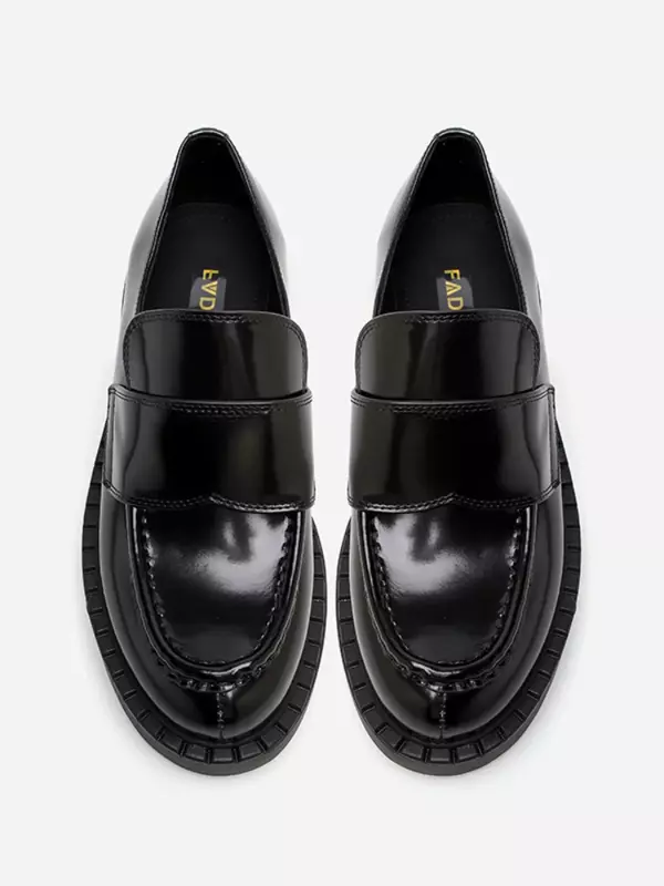 Sepatu Lefu sol tebal untuk pria, sepatu Lefu kulit asli hitam musim semi 2024, sepatu kasual satu langkah ukuran 39-45