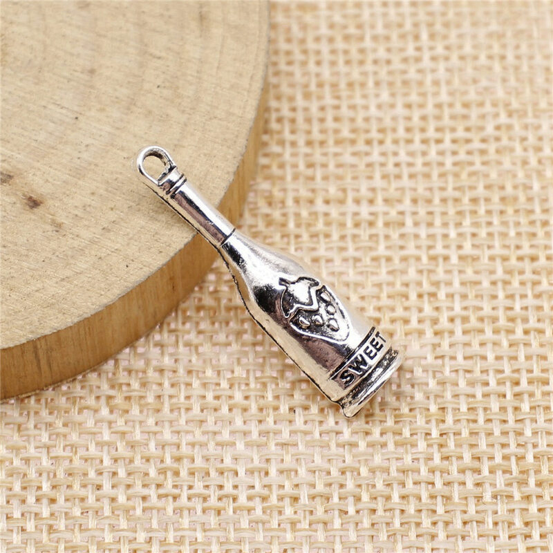 10pcs/lot 30x8mm Wine Bottle Charms For Jewelry Making Antique Silver Color 1.18x0.31inch