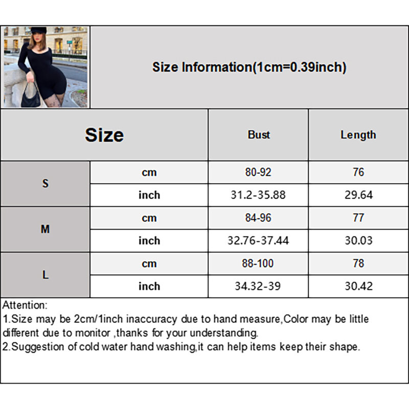 Women's Long Sleeve Jumpsuit Solid Color U Neck Ribbed Slim Fit One Piece Shorts Jumpsuit