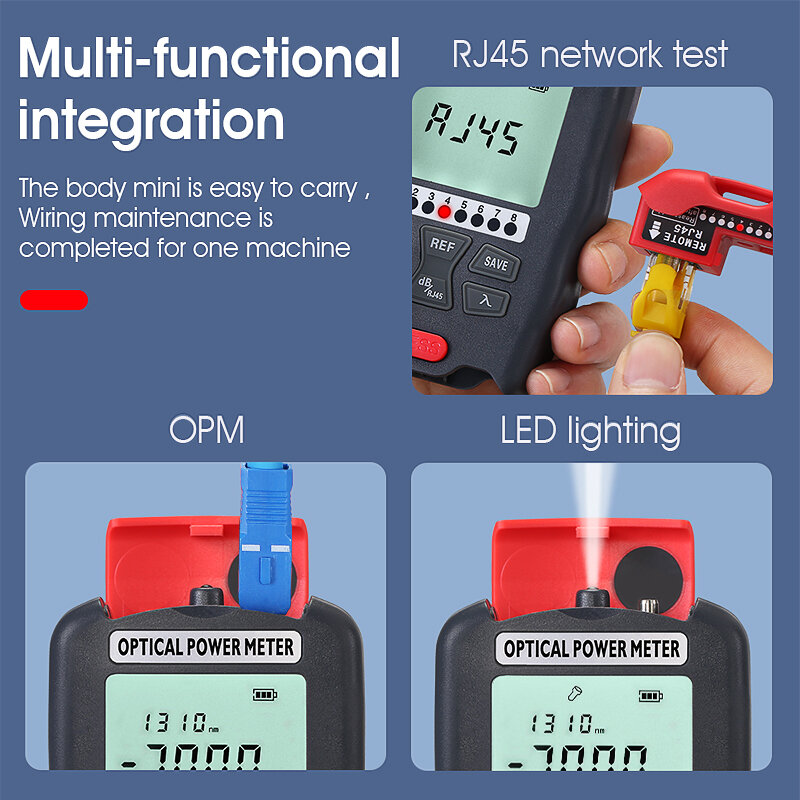 Mini Optical Power Meter(-70~+10dBm/-50~+26dBm OPM)With Network Test and LED Lighting AUA-D7/D5/DC7/DC5 Fiber Optic Cable Tester