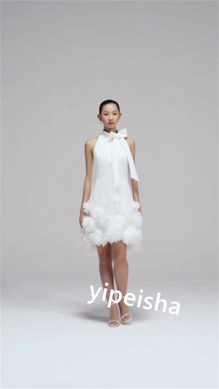 Tiulowa kokarda plisowana celebrytka prosta Halter na zamówienie suknia Mini sukienki
