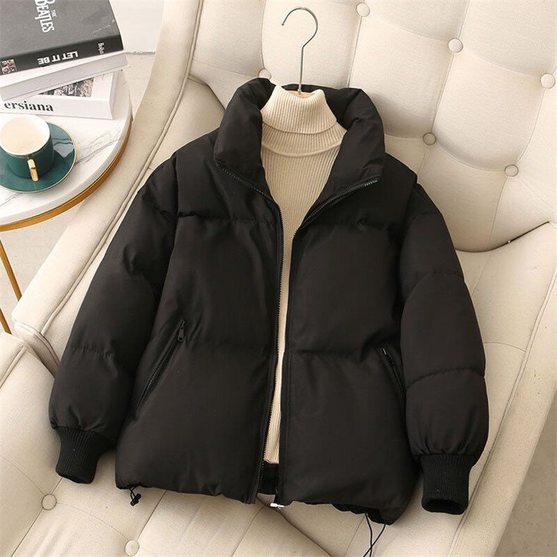 女性用の短い綿のジャケット,ジッパー付きの襟付きコート,だぶだぶ,冬のファッション,新しい2023