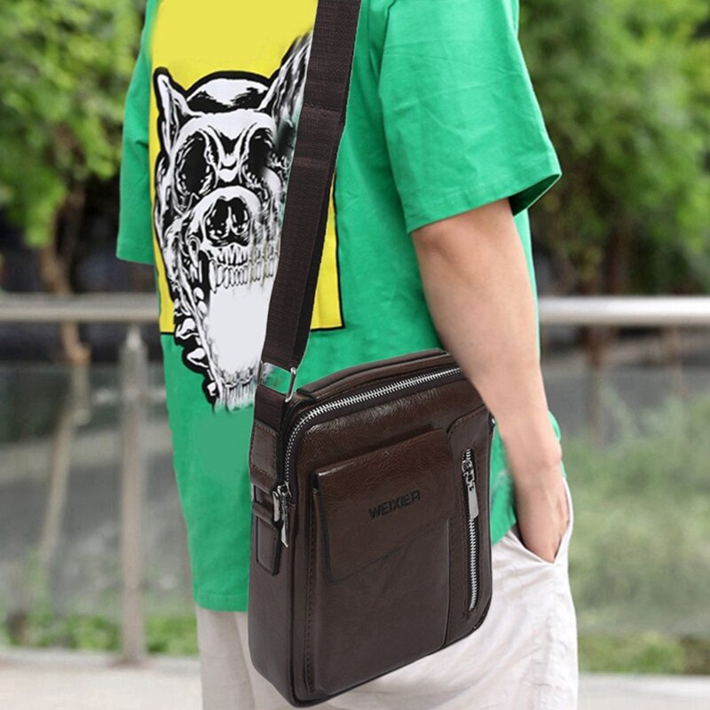 NEW-2X Weixier Vintage torba kurierska męskie torby na ramię torby na ramię ze skóry Pu dla torby męskie (ciemnobrązowy i czarny)