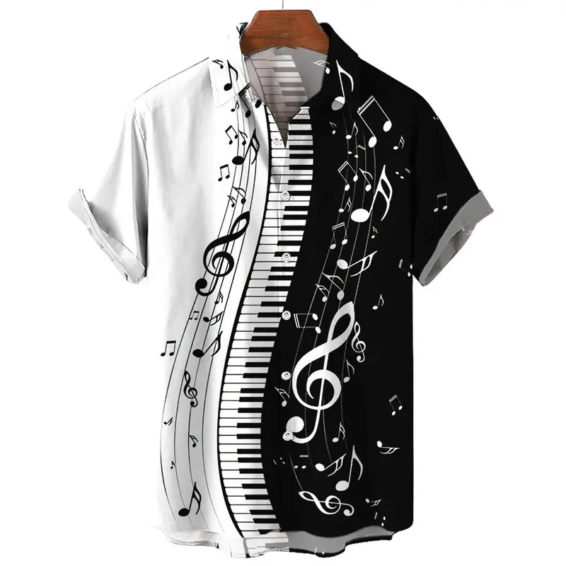 남성용 피아노 키 3D 프린트 셔츠, 재미있는 상의, 남성용 캐쥬얼 웨어, 여름 반팔 상의, 오버사이즈 루즈 티셔츠