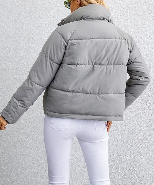 Winter Coat for Women 2023 Autumn Fashion Zipper Pocket Design Casual Stand Collar Long Sleeve Plain Daily Baggy Puffer Jacket