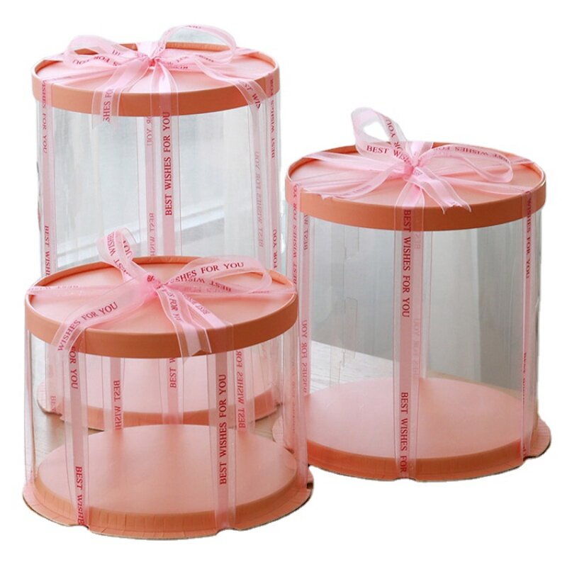 Индивидуальная продукция, оптовая продажа, розовая коробка для торта, высокая белая круглая упаковка для торта для свадьбы, дня рождения, Подарочная коробка для торта