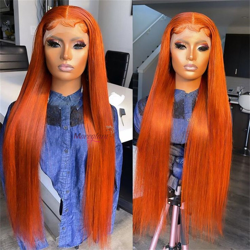 Ginger Orange Straight Lace Front Wig Pre Plucked Brazilian Highlight Wigs 13x4 13x6 HD Transparent Human Hair Lace Frontal Wig