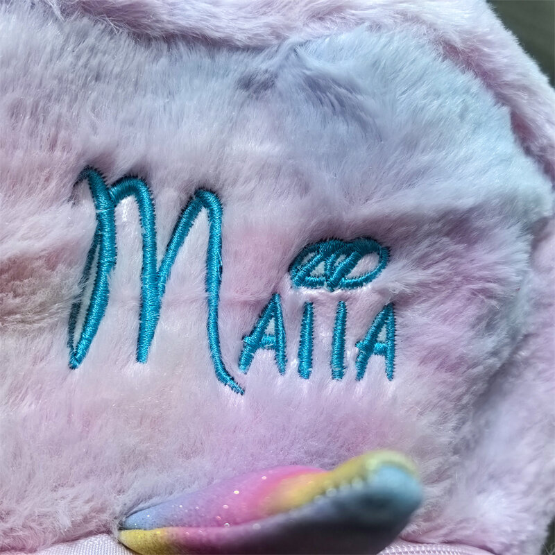 Nome personalizzato peluche unicorno zaino scuola materna zainetto della ragazza personalizzato ricamato grandi occhi unicorno borse di peluche per bambini