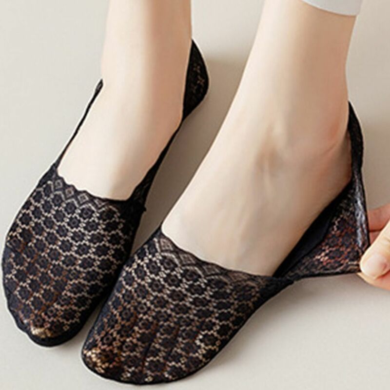 Silicone antiscivolo tinta unita moda No Show calzini invisibili fiore di alta qualità calzini da barca in pizzo calzini a rete da donna