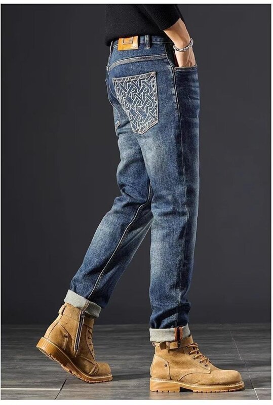 Новое поступление, мужские голубые мешковатые джинсы в стиле Харадзюку Y2K, Модные свободные прямые джинсовые брюки в стиле ретро, повседневные хлопковые брюки