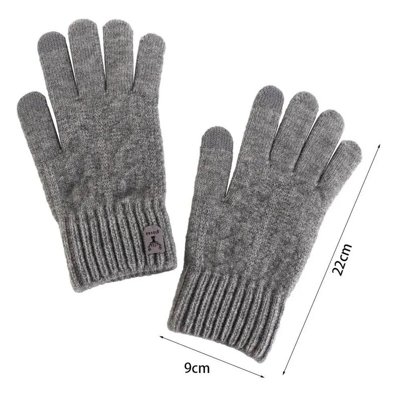 Шерстяные мужские вязаные перчатки Нескользящие однотонные вязаные шерстяные перчатки для сенсорного экрана Нескользящие теплые перчатки с закрытыми пальцами для женщин