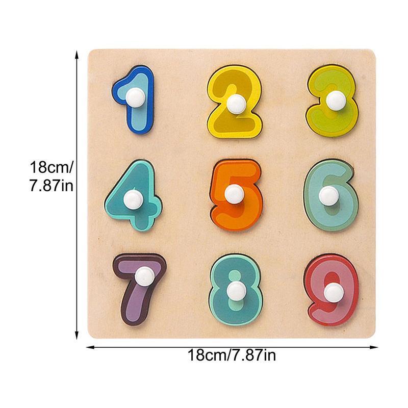 Children Montessori Wooden Puzzle Hand Grab Board Educational Toys Kids Cartoon Number Letter Math Puzzle Children Gifts