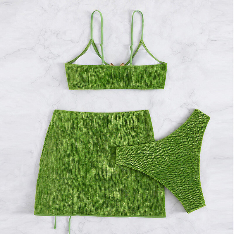 Zestaw seksowne Bikini zielona krótka spódnica letnia odzież plażowa damskie stroje kąpielowe plaża erotyczna bielizna regulowana kostium kąpielowy