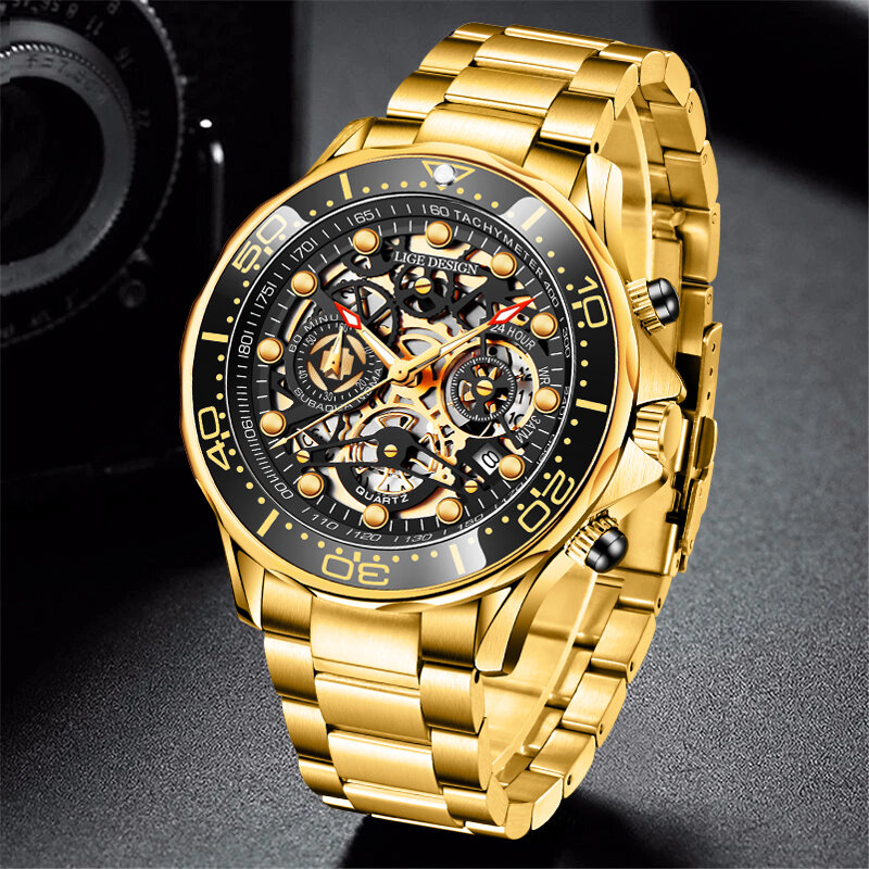 LIGE Fashion Business Mens Watches Top Brand Luxury Watch Men Casual Stainless Steel Waterproof Sports Men Quartz Wristwatches