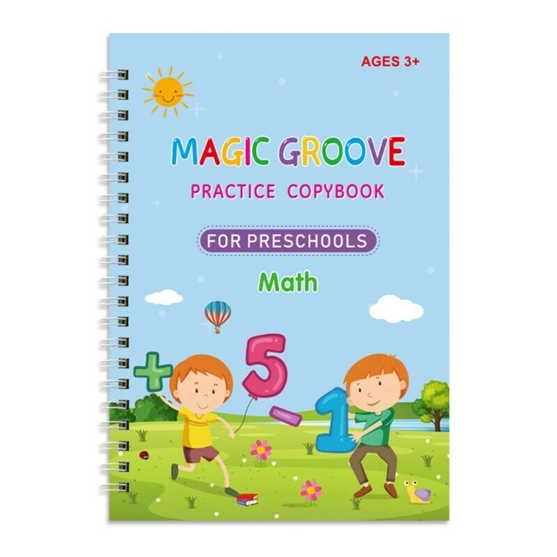 Cuaderno reutilizable pasta escritura mágica para niños con bolígrafo que desvanece automáticamente, para números
