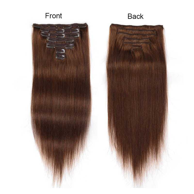 Extensiones de cabello humano con Clip, pelo brasileño liso, Color marrón Chocolate, trama de piel sin costuras, Invisible, 100% Remy