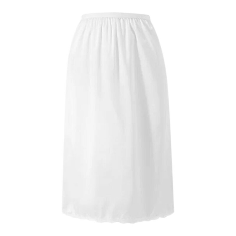 Rok Midi panjang selutut renda untuk wanita, rok Dalaman lembut sederhana baru, rok Midi panjang selutut, pinggang elastis, Hem renda, Gaun setengah selip untuk musim panas