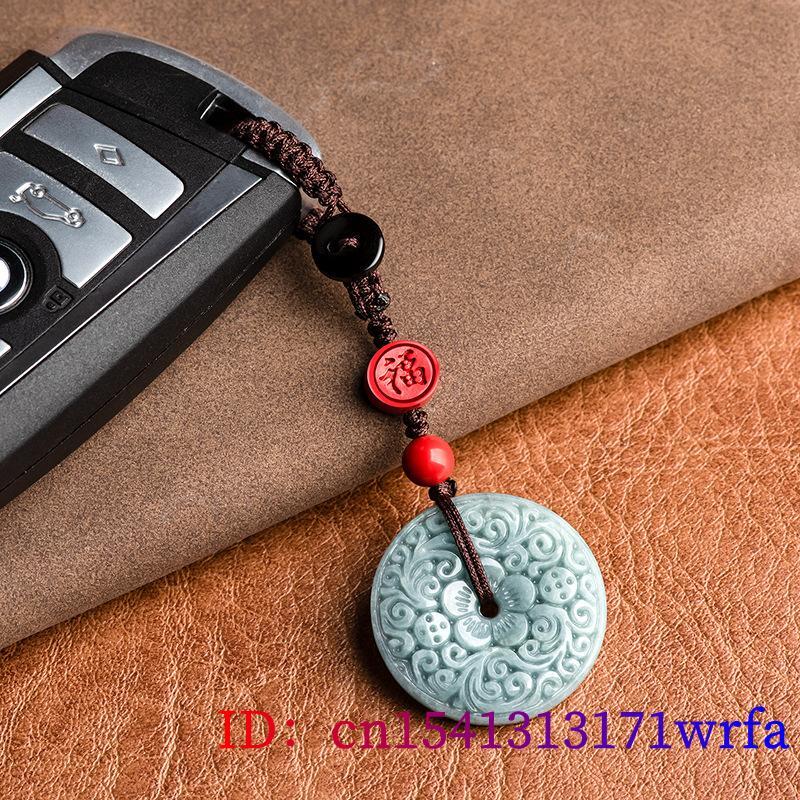 Blue Myanmar Jadeite Flower Keychain Car Accessories Lanyard key holder Strap Phone Charm Real Jewelry Natural Burmese Jade
